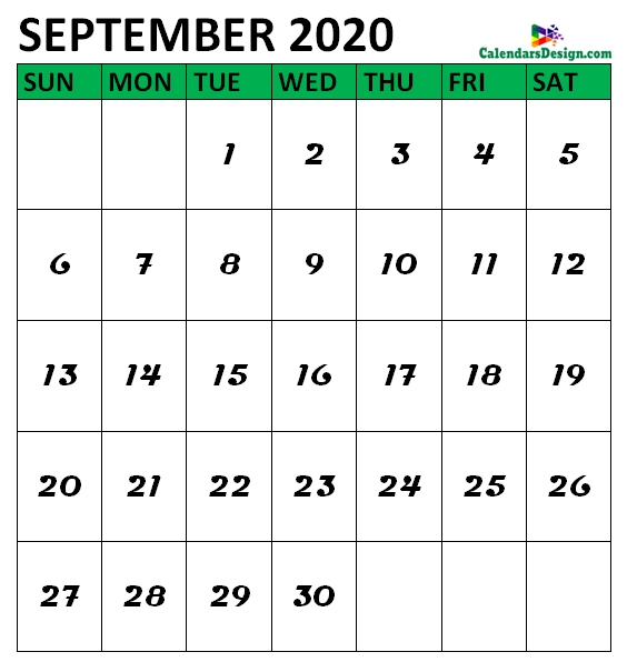 September 2020 Calendar A4 Size