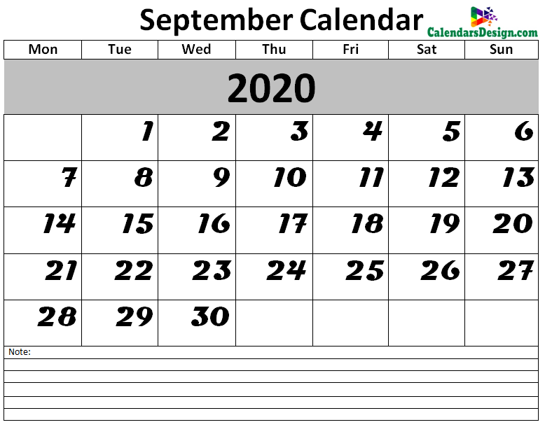 September 2020 Calendar Blank Template