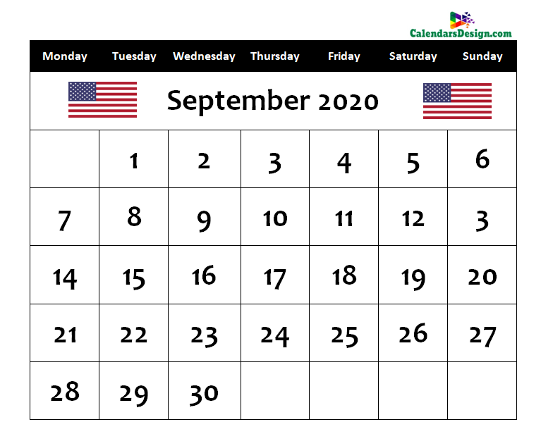 September 2020 Calendar USA With Holidays