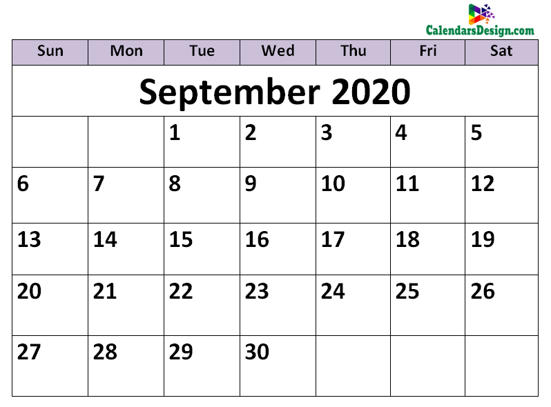 September 2020 Calendar in PDF