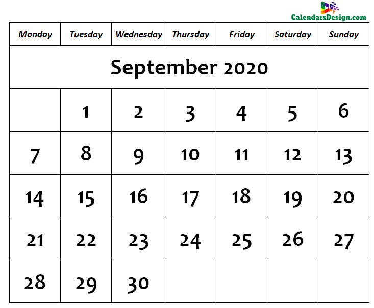 September Calendar 2020 Page
