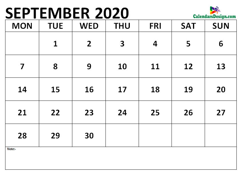 September Calendar 2020
