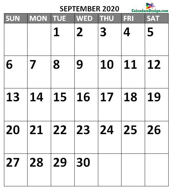 Vertex September Calendar 2020 Printable