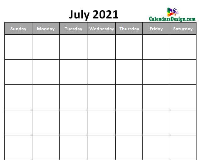 Blank July Calendar 2021 Template