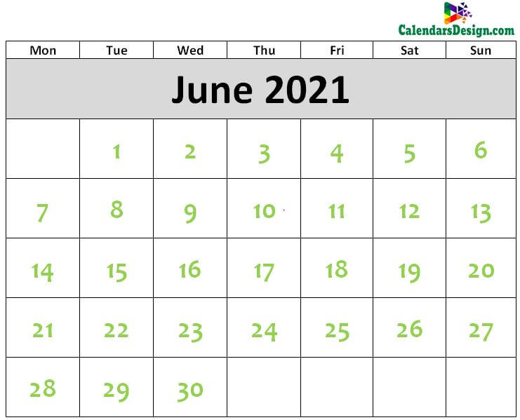 Blank June Calendar 2021 Template