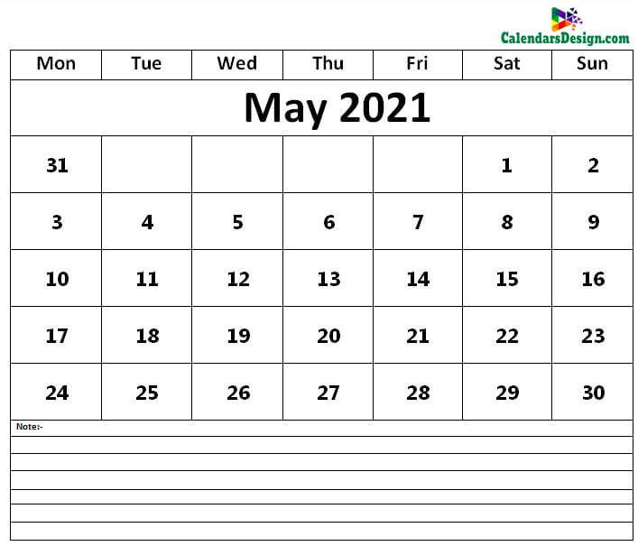 Calendar of May 2021