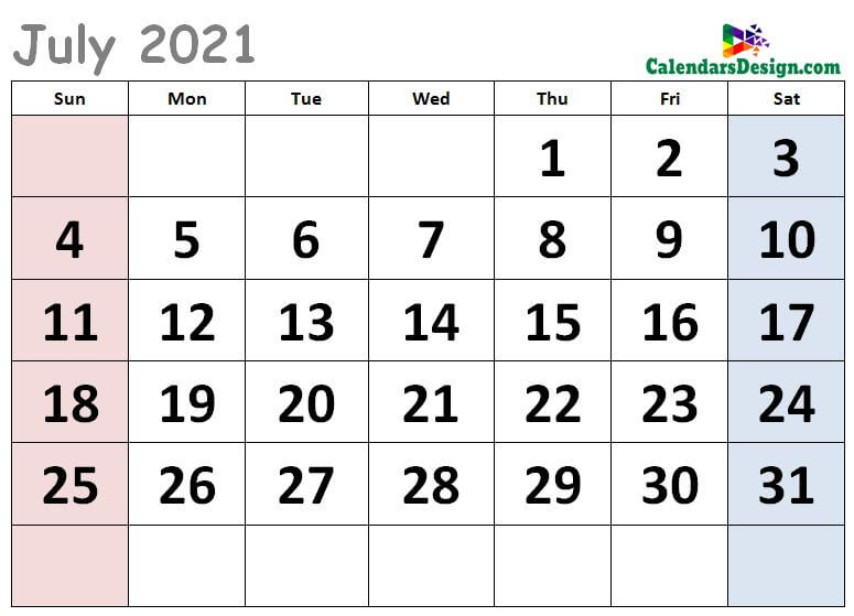 Cute Calendar for July 2021