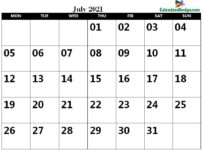July 2021 Calendar Word