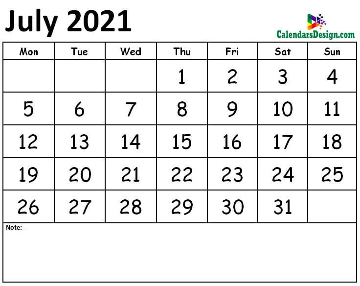 July 2021 Calendar