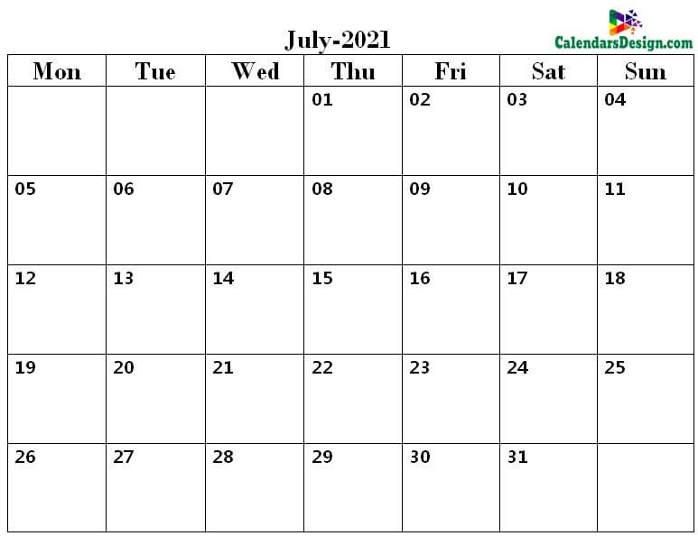 July 2021 pdf calendar