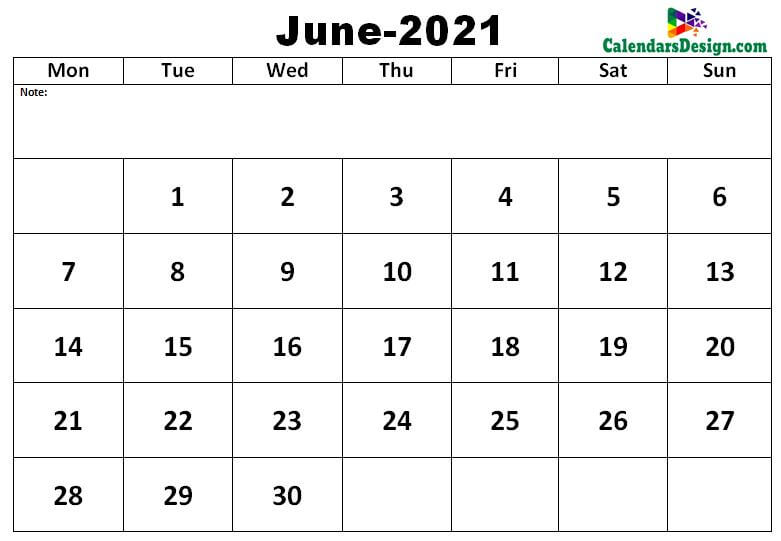 Jun 2021 blank calendar