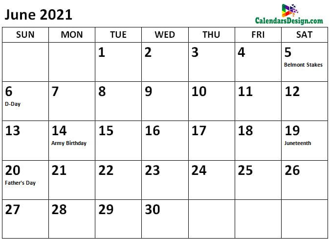 June 2021 Calendar Holidays