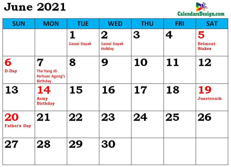June 2021 Calendar Malaysia with Holidays