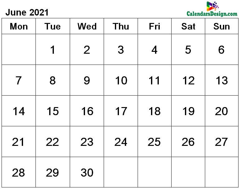 June 2021 Calendar Word