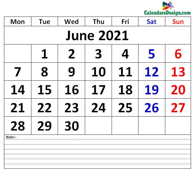 June 2021 Printable Calendar