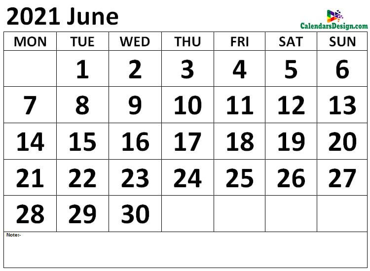 June 2021 calendar Download