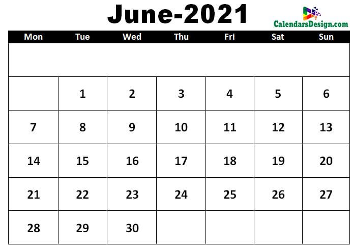 June 2021 calendar blank