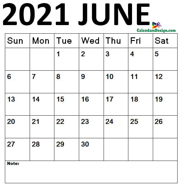 June 2021 calendar large size