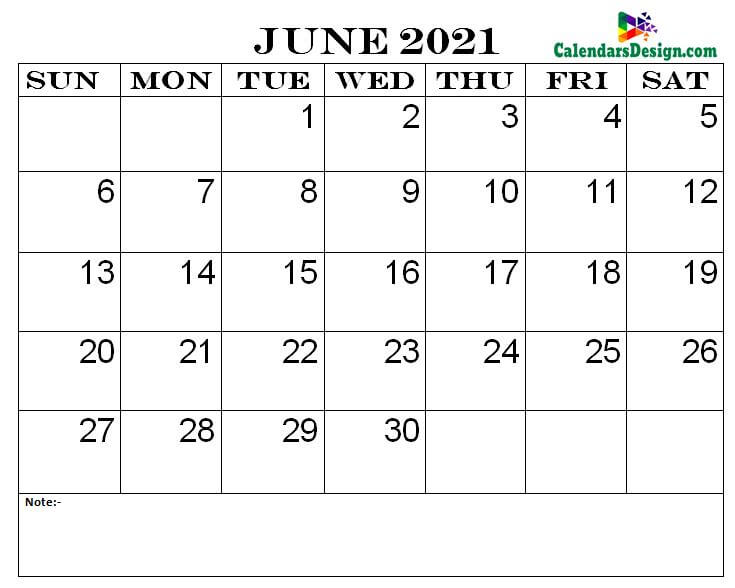 June 2021 printable calendar pdf