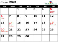 June Calendar 2021 Holidays