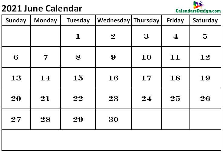 June Calendar 2021