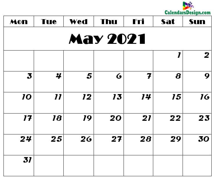 May 2021 Calendar Printable