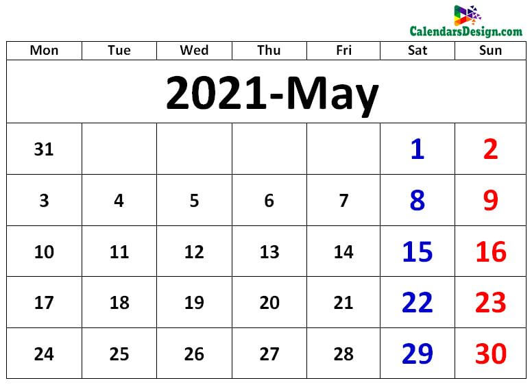 May 2021 month template