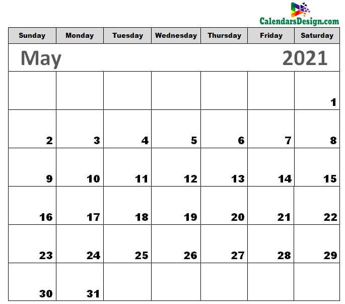 Free Download May 2021 Calendar Printable online