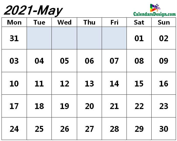 blank calendar for May month