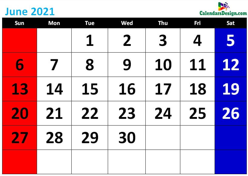 latest June 2021 cute calendar