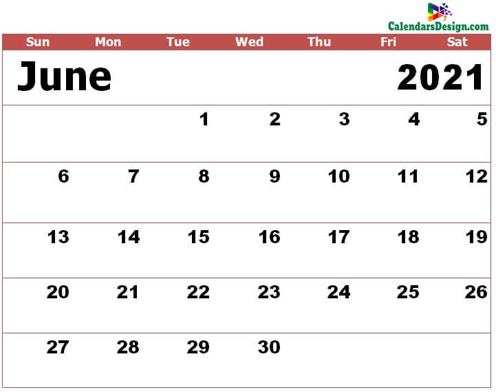 monthly June 2021 blank calendar