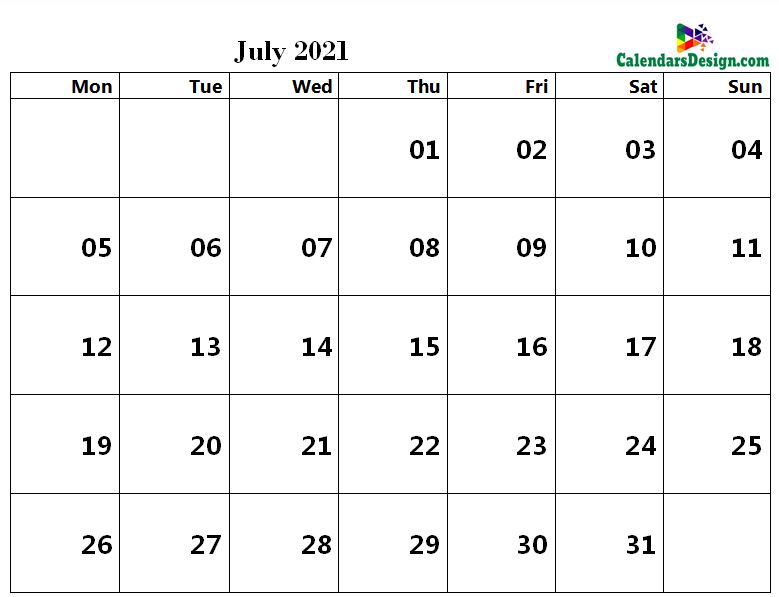 word calendar July 2021