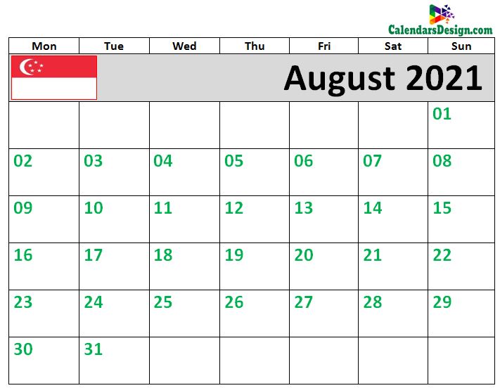 2021 August Calendar Singapore