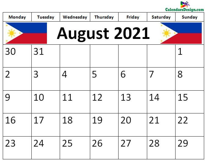 2021 August Philippines Calendar