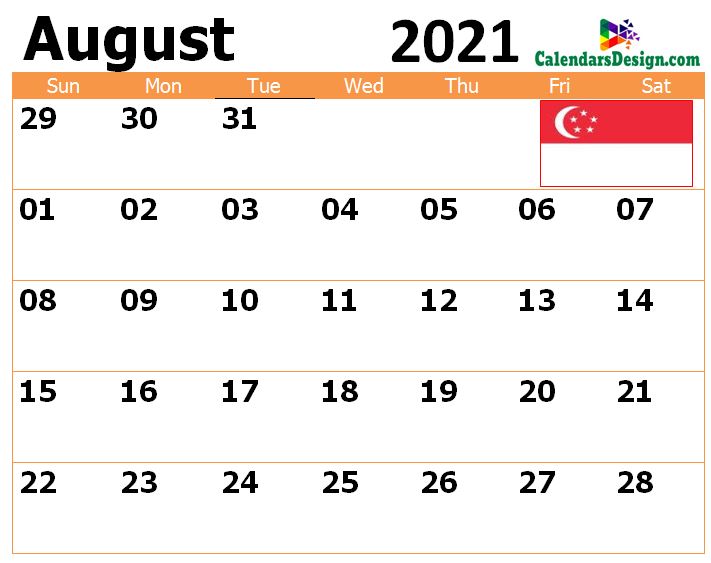 2021 August Singapore Calendar