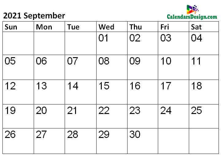2021 Calendar September Template
