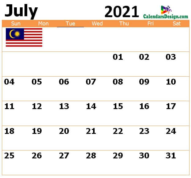 2021 July Malaysia Calendar