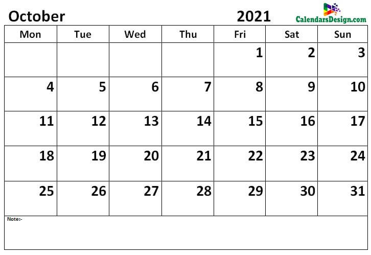 2021 October Calendar
