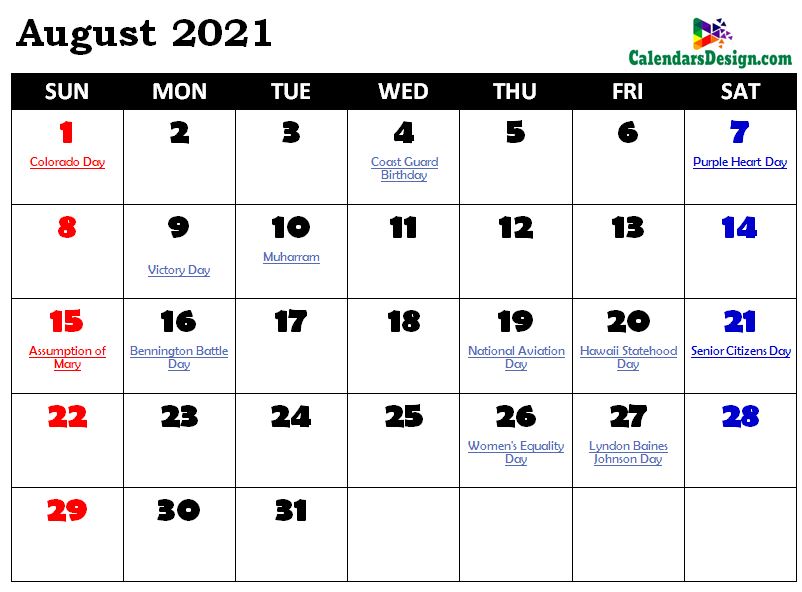 August 2021 Calendar Australia With Holidays