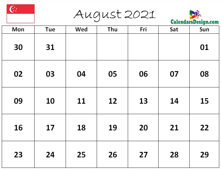 August 2021 Calendar Singapore