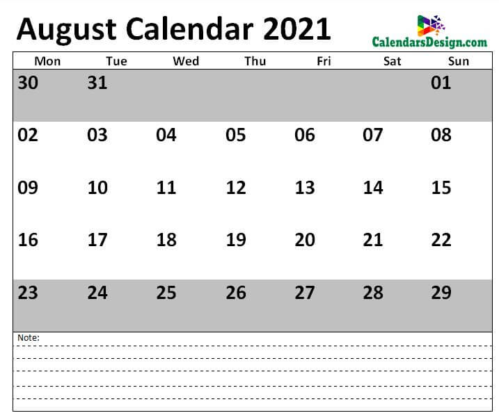 August 2021 Calendar USA With Holidays