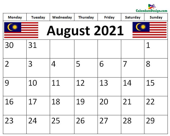 August 2021 Malaysia calendar