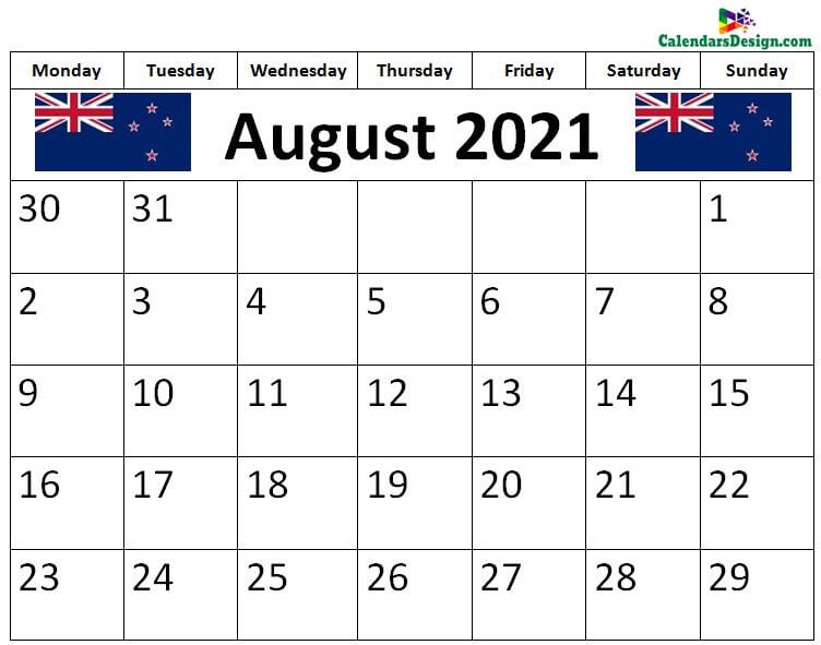August 2021 New zealand Calendar