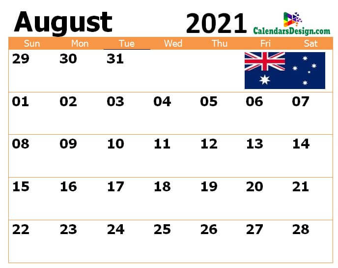 August Australia Calendar 2021