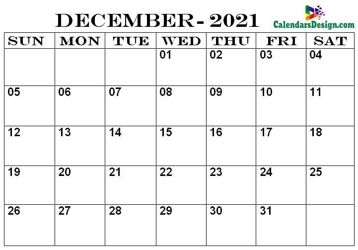Calendar Printable December 2021