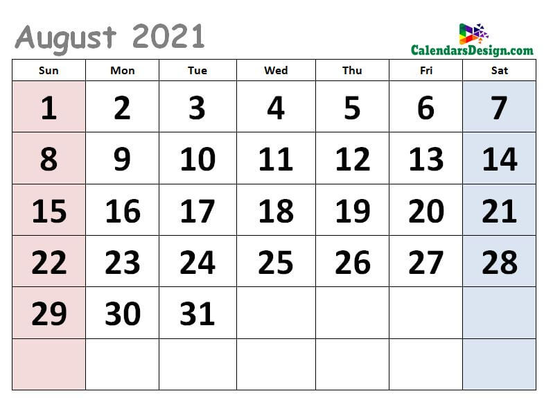 Cute Calendar for August 2021