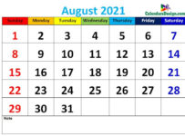 Decorative August 2021 Cute Calendar