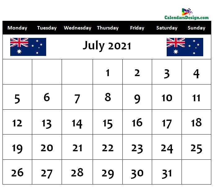 July 2021 Calendar Australia With Holidays