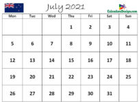 July 2021 Calendar NZ