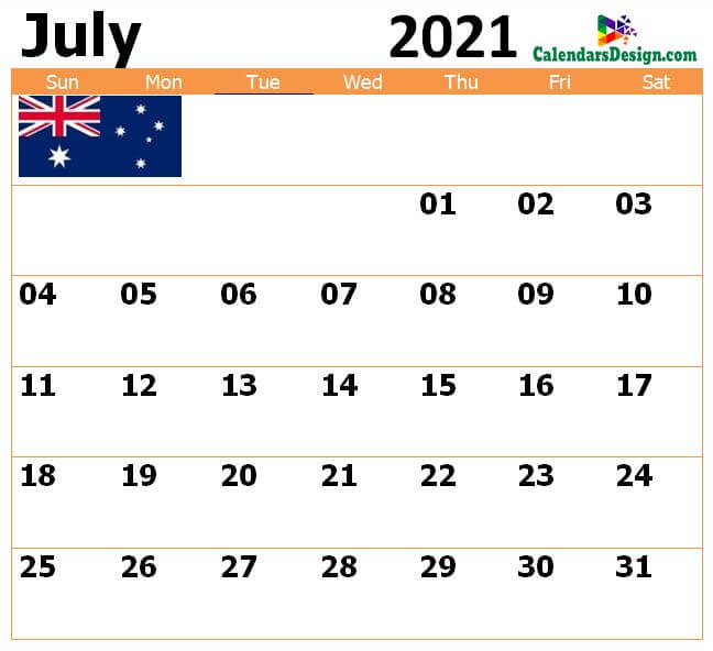 July Australia Calendar 2021